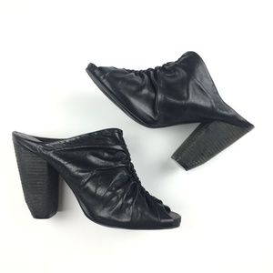 All Saints Leather Peep Toe Heel Mules
